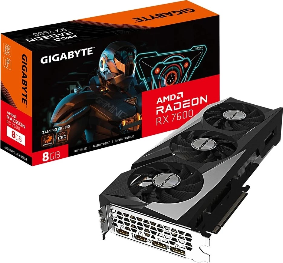 Kartelë grafike Gigabyte Radeon RX 7600 OC, 8 GB GDDR6, E zezë