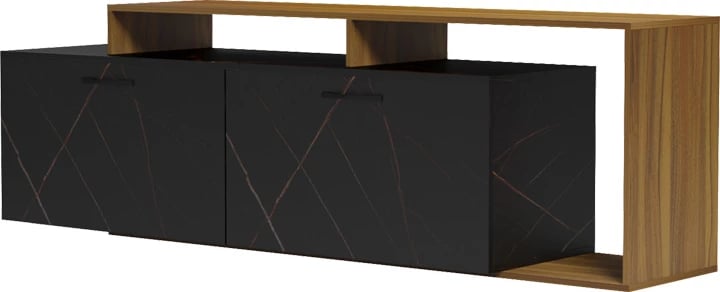 Komodë TV Tobler, ngjyrë arre me mermer të zi, 170x40x53cm