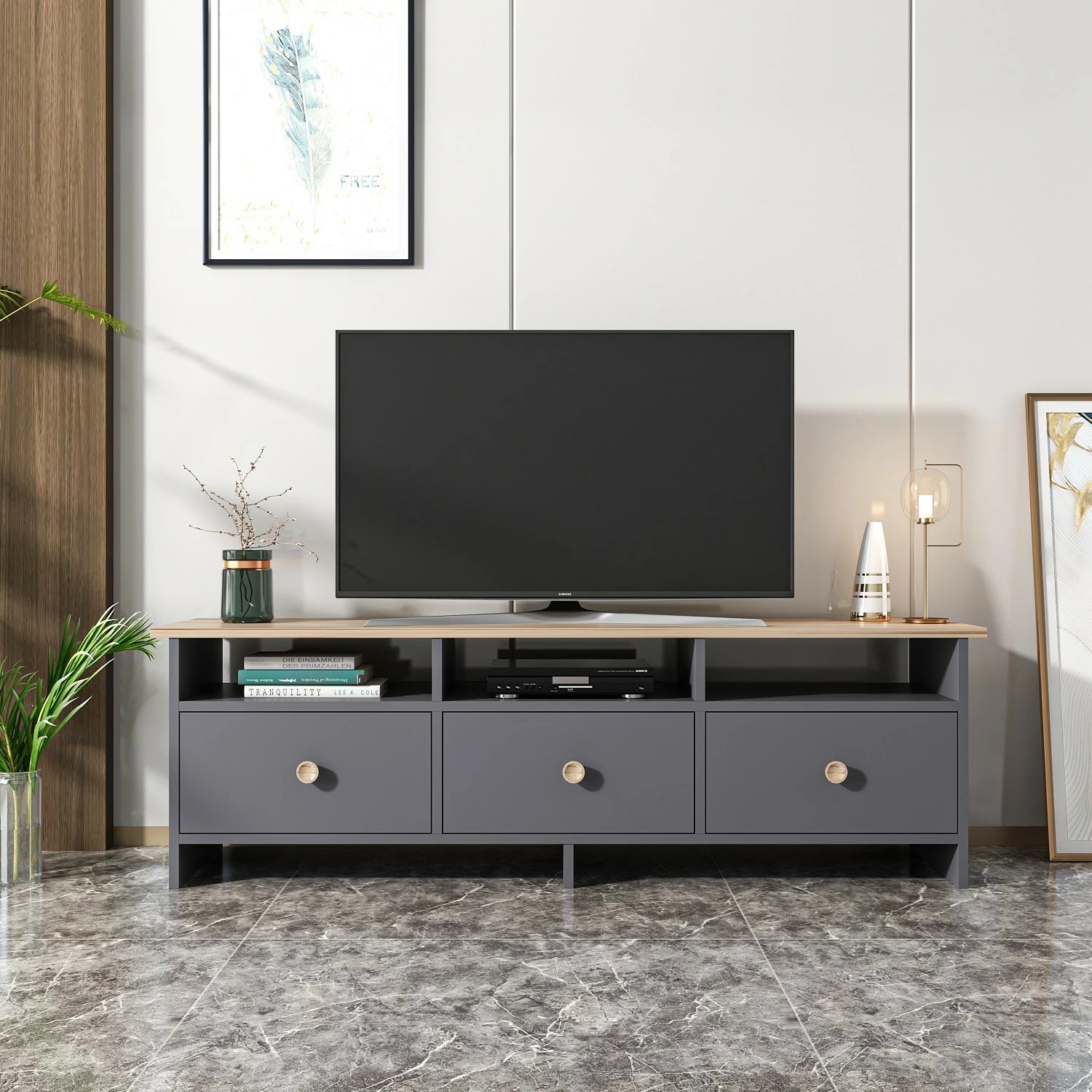 Komodë TV Hanah Home, Oslo, anthracite dhe lis