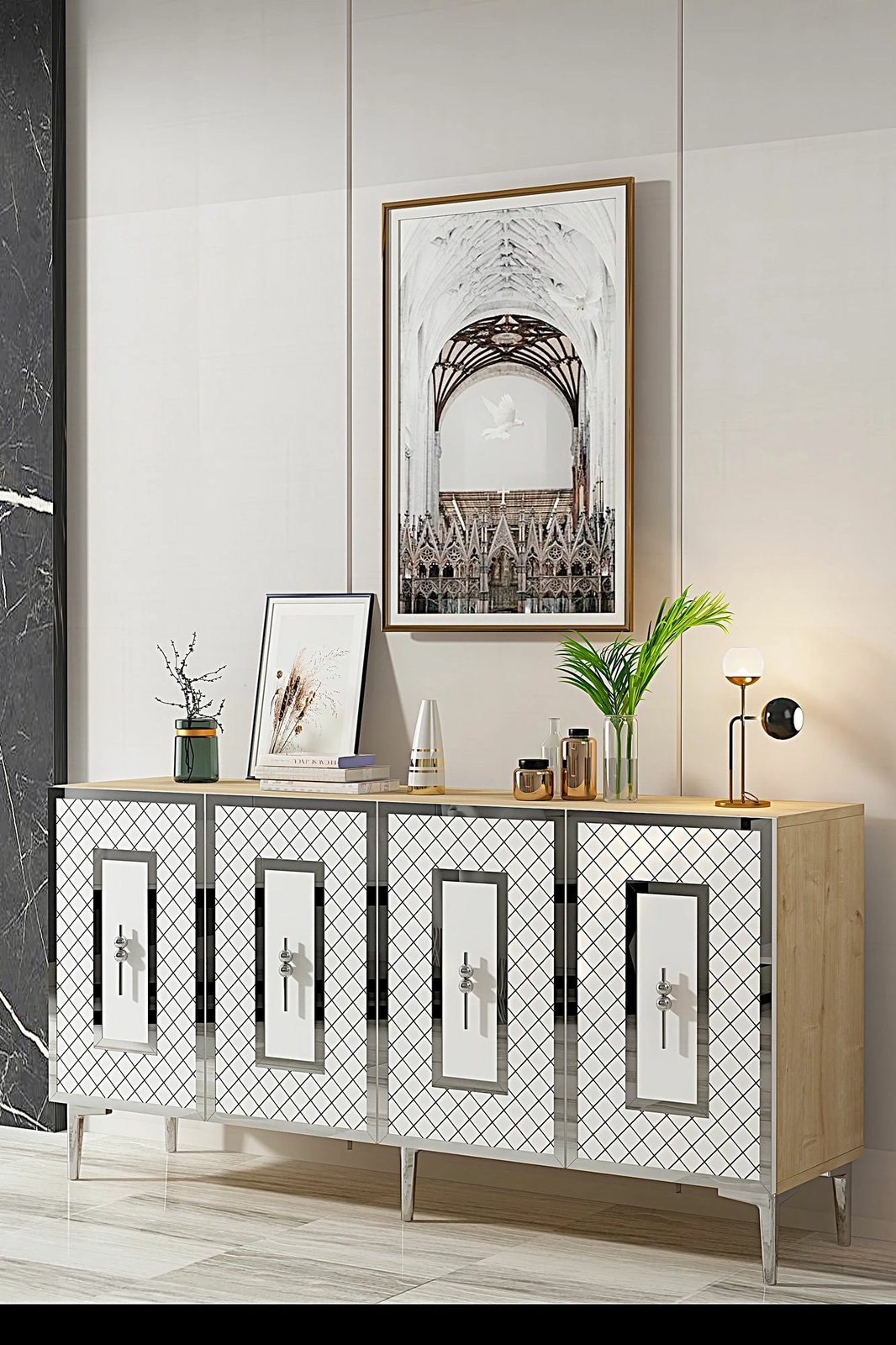 Konsol Skye Decor, Puma 150, ngjyrë lis safir, e bardhë, argjend