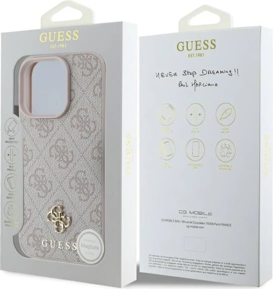 Mbështjellës Guess 4G Small Classic MagSafe për iPhone 16 Pro Max, Rozë