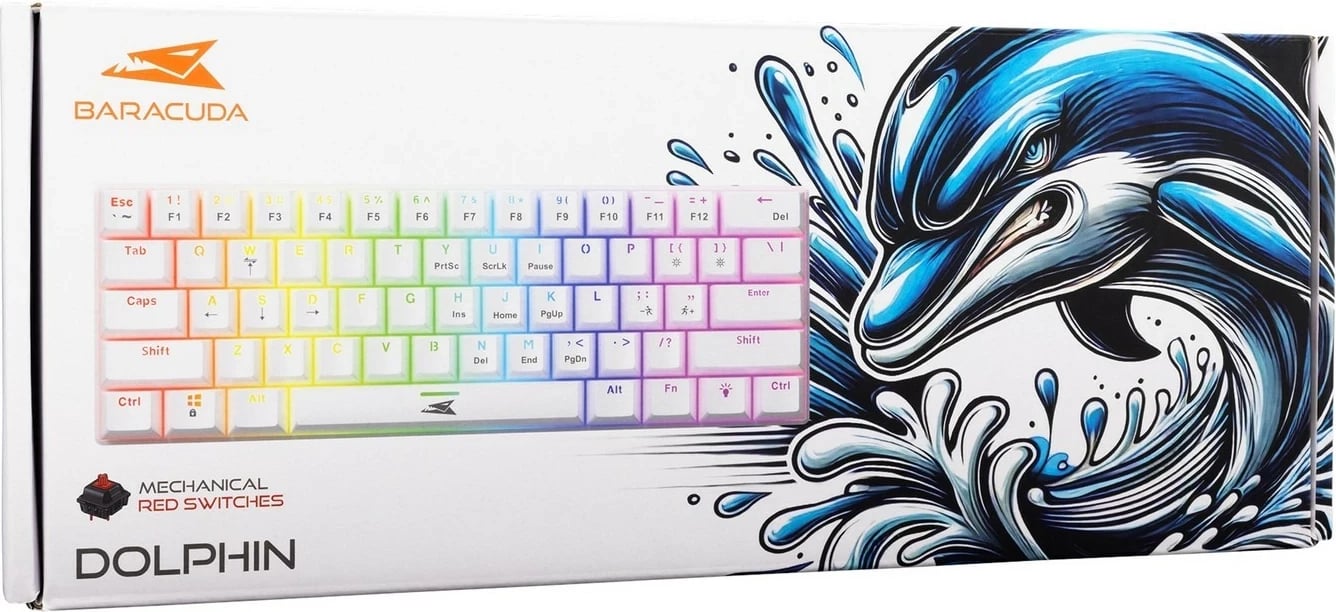 Tastierë mekanike Baracuda Dolphin BGK-03211, 60%, red switch, RGB, e bardhë