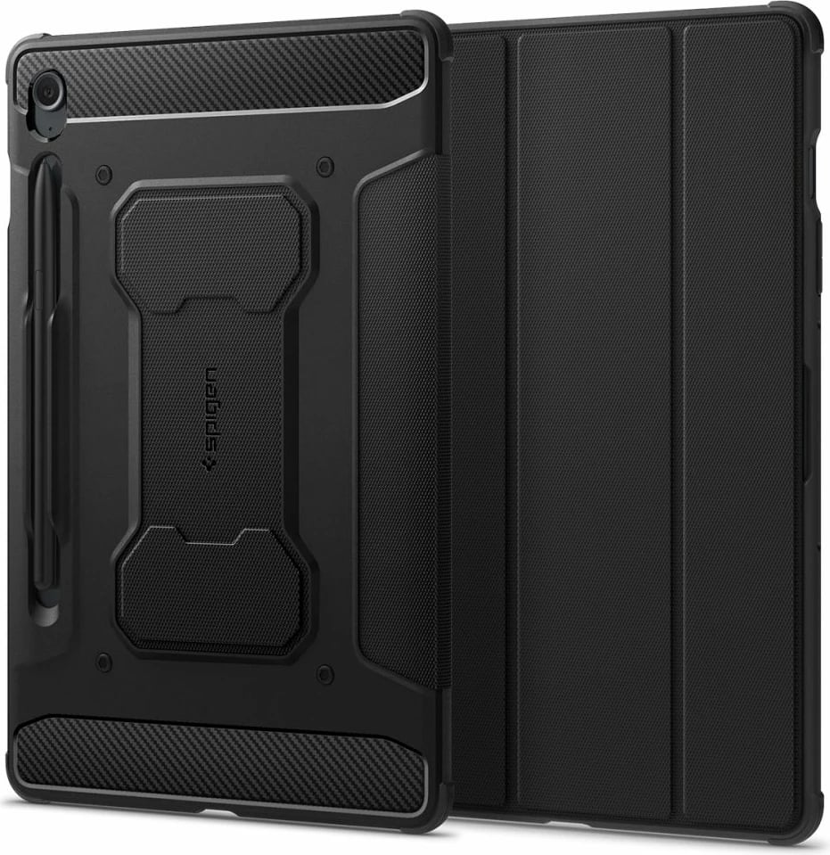 Mbështjellës tablet Spigen Rugged Armor Pro për Samsung Galaxy Tab S9 FE 10.9" X510/X516B, TPU, me vend për stylus, mbyllje magnetike, i zi