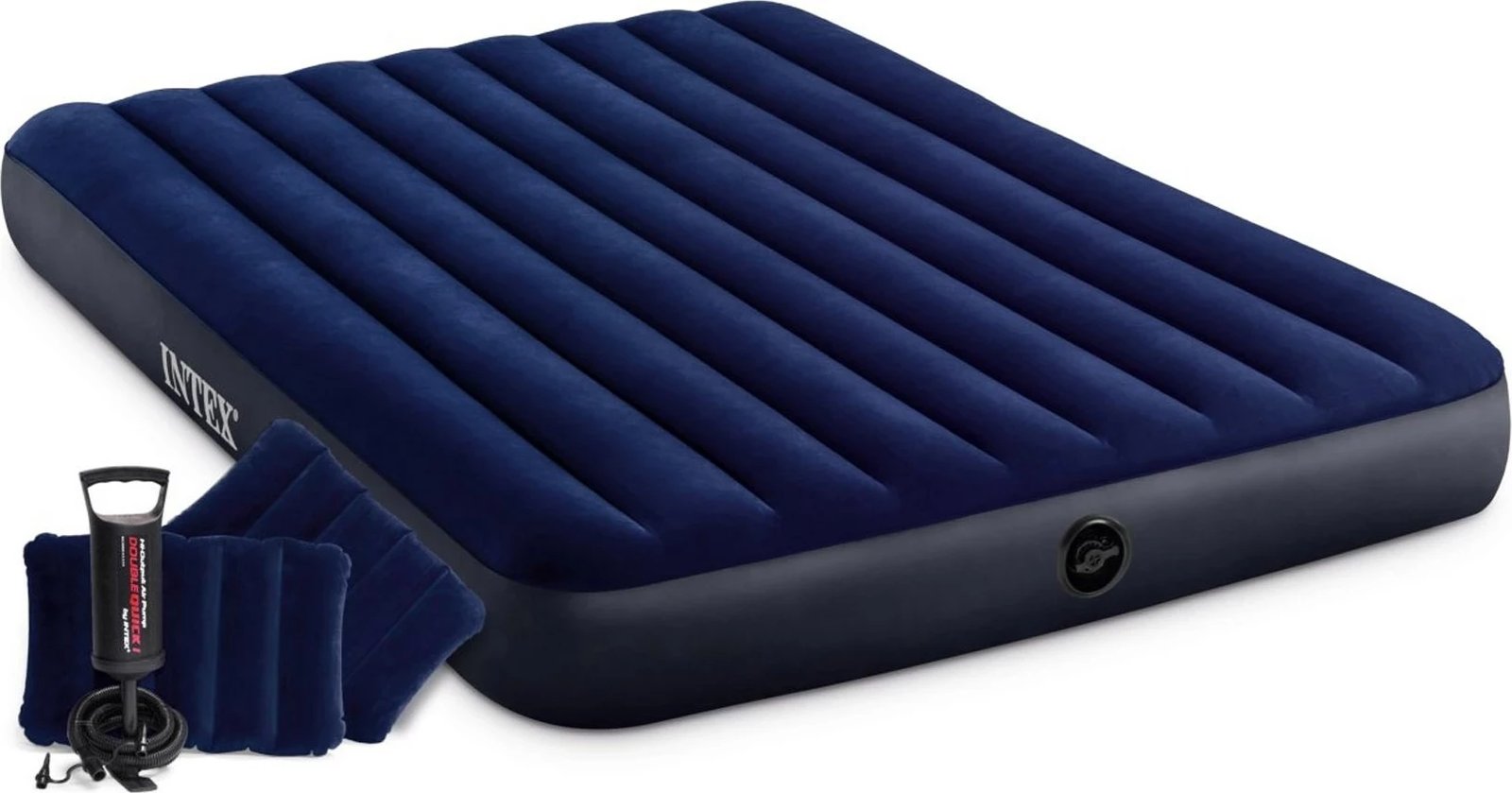 Dyshek ajri Intex DuraBeam Classic Downy Queen, Blu, me 2 jastëkë