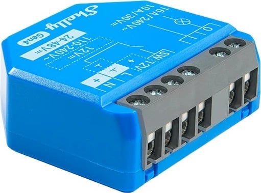 Relai smart Shelly 1 Gen4, 16A, 1 kanal, WiFi/Matter/Zigbee/Bluetooth, blu