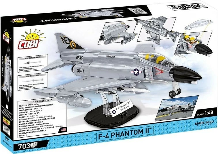 Set blloqesh Cobi Klocki Armed Force F-4 Phantom II, 703 pjesë, gri
