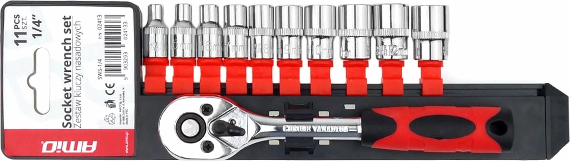 Set veglash për riparimin e prizës së çelësave metrikë 11 copë 1/4" 4-13 mm