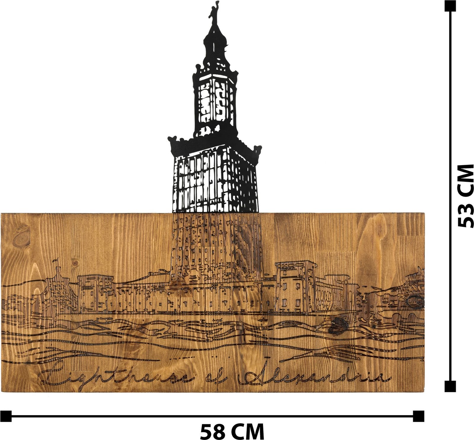 Aksesor dekorativ për mur, druri dhe metal, Wallity, Feneri i Aleksandrisë