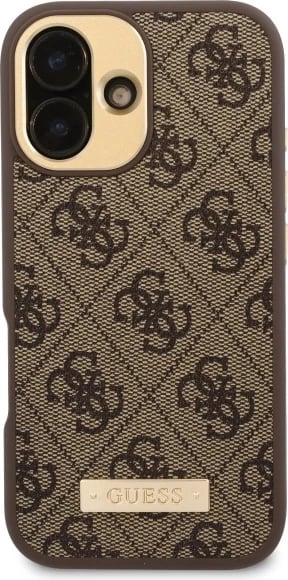 Mbështjellës Guess 4G Logo Plate MagSafe për iPhone 16 Plus, Kafe