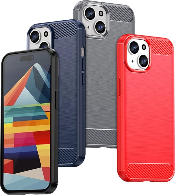 Mbështjellës Hurtel Carbon Case për iPhone 15, i zi