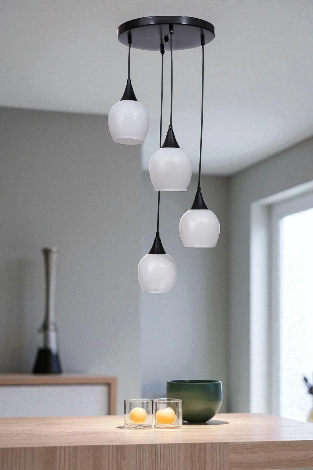 Llambadar Opviq, 9065-4, metal dhe qelq, i bardhë dhe i zi