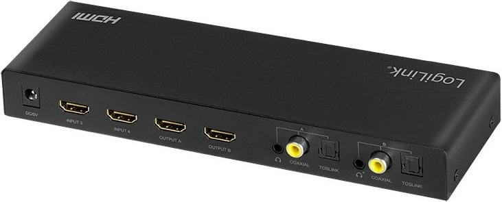 Switch LogiLink HD0049 HDMI 4x2, 4K 60Hz, me telekomandë, Zi