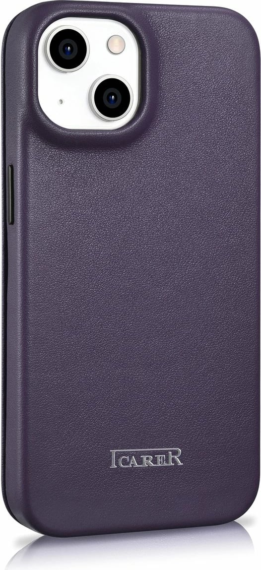 Mbështjellës iCarer CE Premium lëkurë, për iPhone 14 Plus, MagSafe, vjollcë e errët