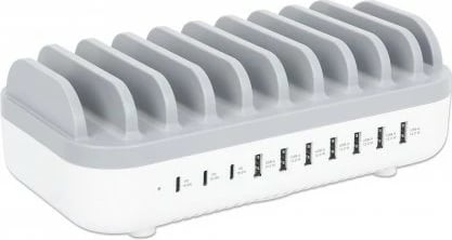 Stacion karikimi USB MANHATTAN 10 porta 120W bardhë/gri
