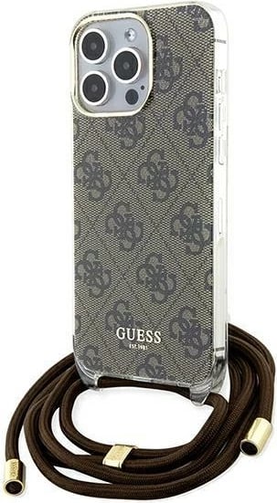 Mbështjellës Guess Crossbody Cord 4G Print për iPhone 15 Pro Max, Kafe