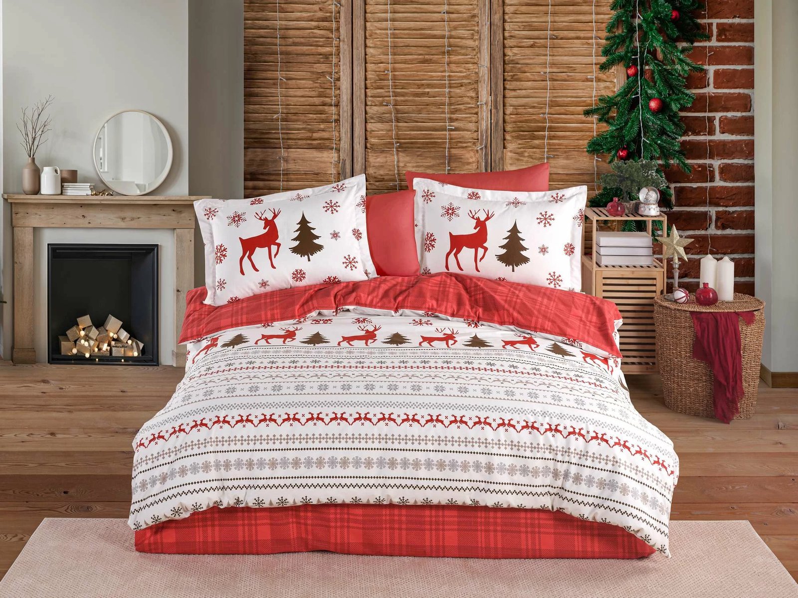 Set mbulesë për jorgan king size, Poplin, ngjyra të kuqe, të bardhë, gri, bezhë e errët, Caspara