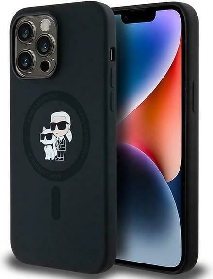 Mbështjellës Karl Lagerfeld Silicone Karl & Choupette MagSafe për iPhone 14 Pro, i zi