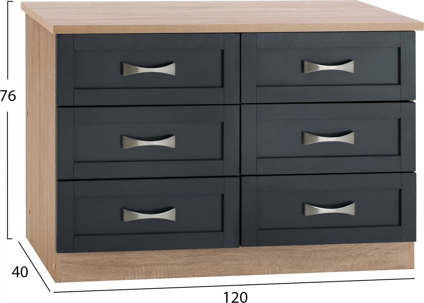 Komodinë dhome gjumi - Sirtar FH317.04 me 6 sirtarë Sonama-Gri 120x40x76cm