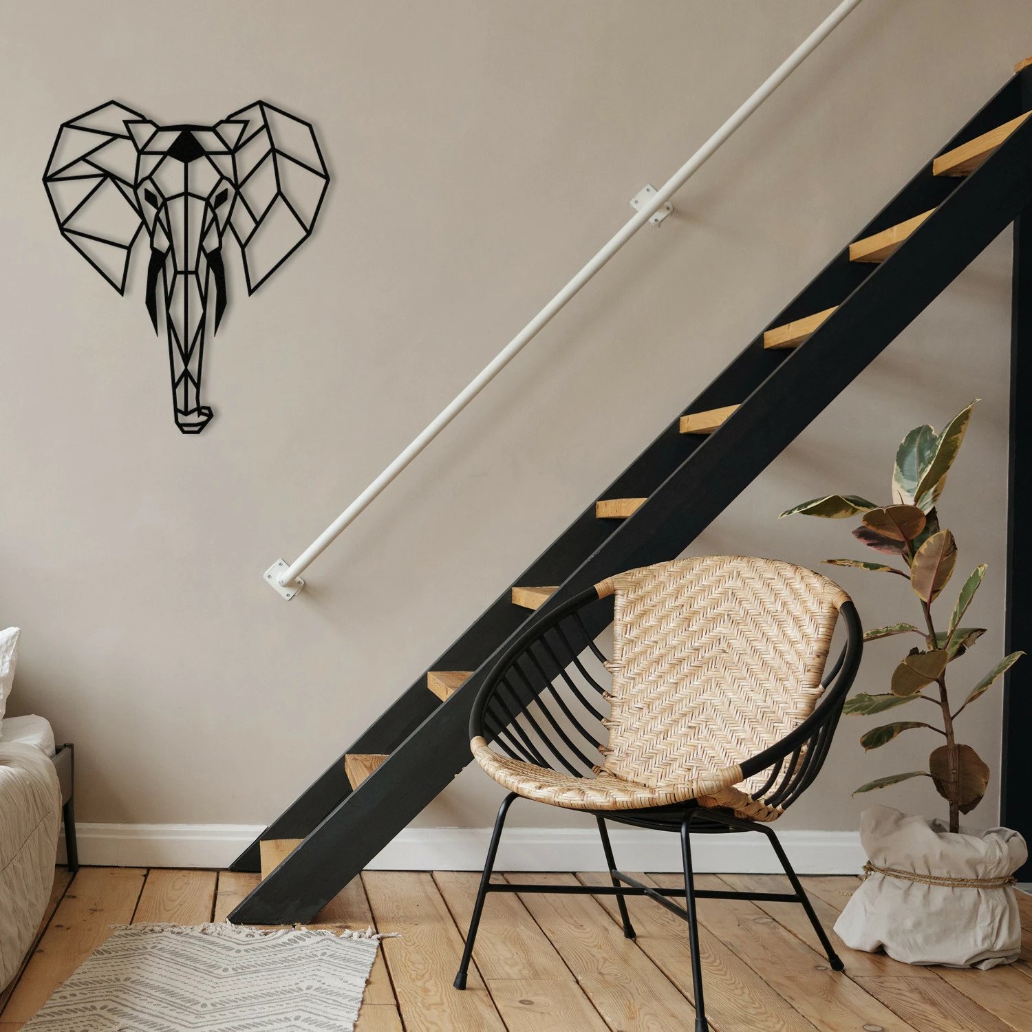 Dekor metalik për mur, elefant, ngjyrë e zezë, Wallity, 45x52cm