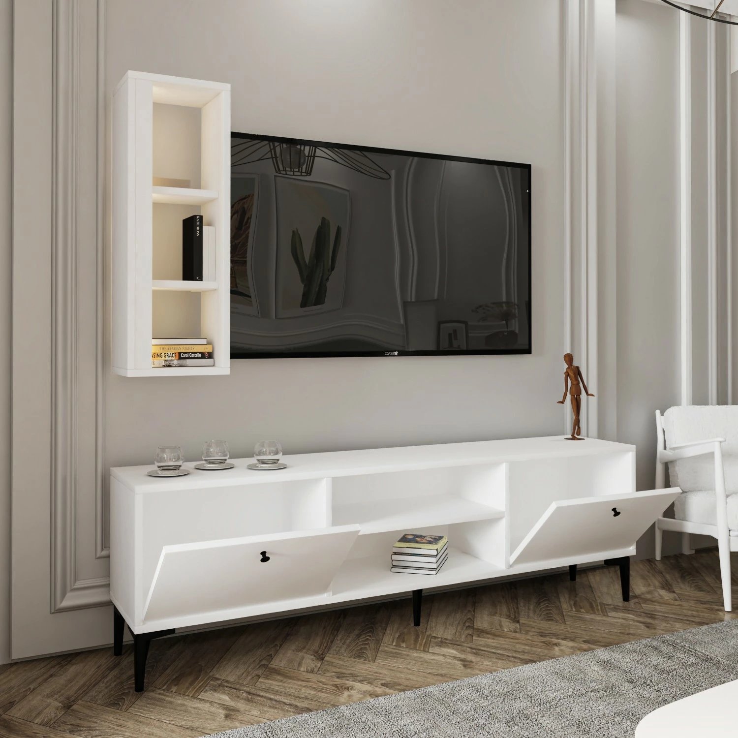 Komodë TV Skye Decor, e bardhë
