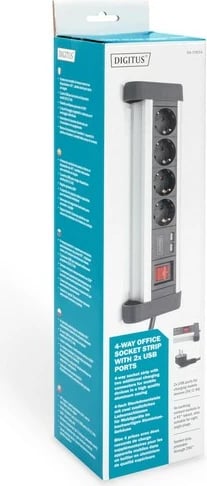 Prizë zgjatuese Digitus DA-70614, 4 dalje Schuko, 2x USB, alumini/zezë, 1.5m