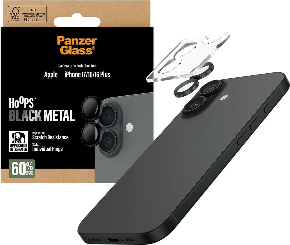 Mbështjellës PanzerGlass Hoops për kamera iPhone 17/16/16 Plus, zi