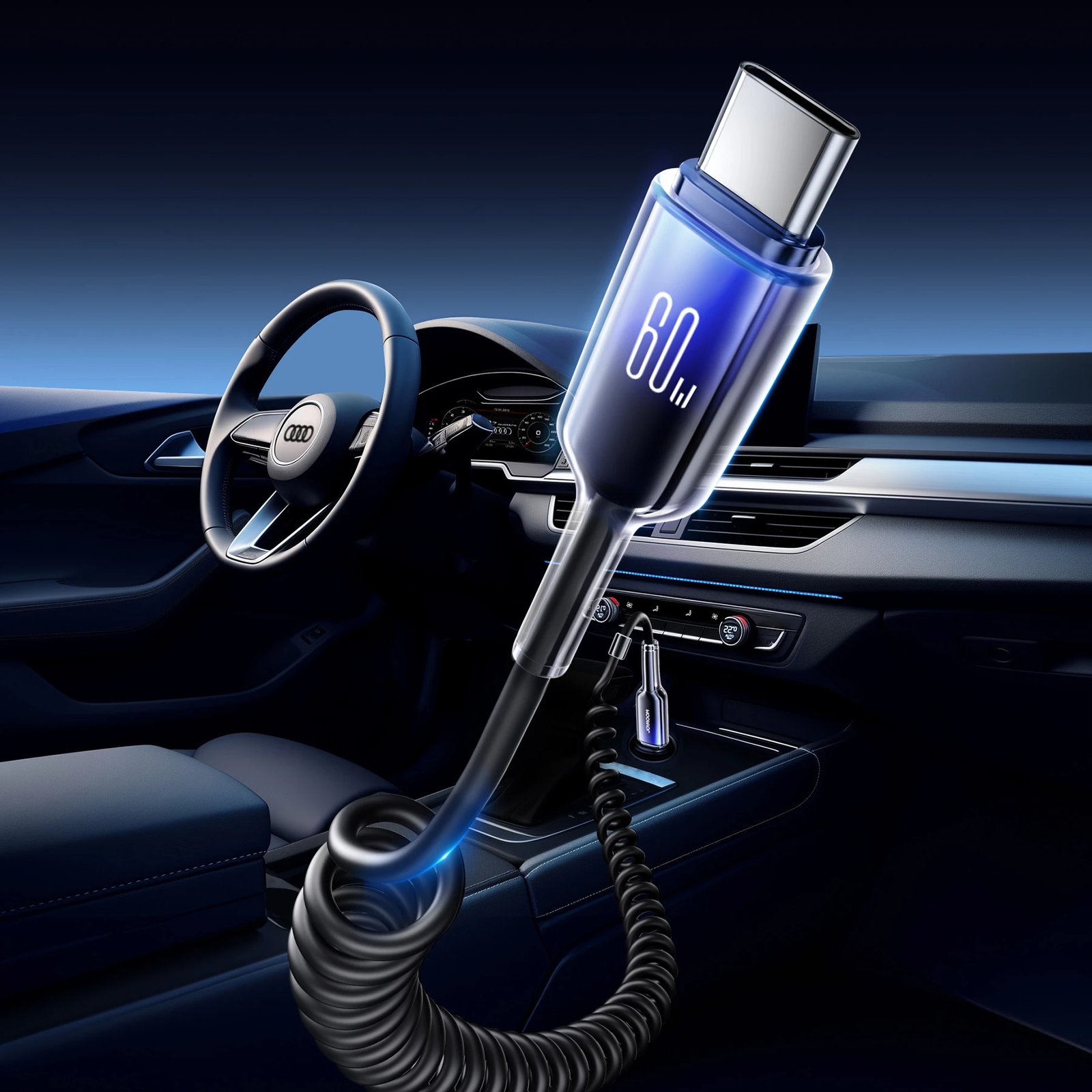 Kabllo spiral USB-C në USB-C Joyroom S-A43 Crystal-Clear Series, 1.5m, 60W, e zezë