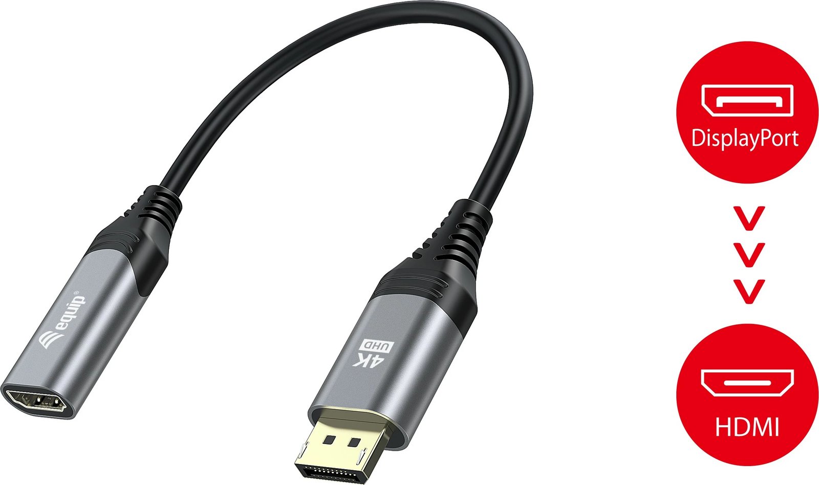 Adapter DisplayPort 1.2 në HDMI Equip, 4K/60Hz, 0.15 m, i zi, gri