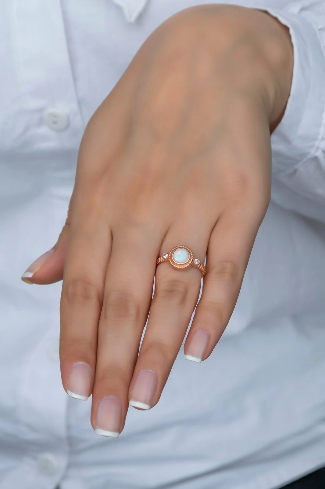 Unazë argjendi Jumeon, opal, ngjyrë rozë ari, NRZ99378