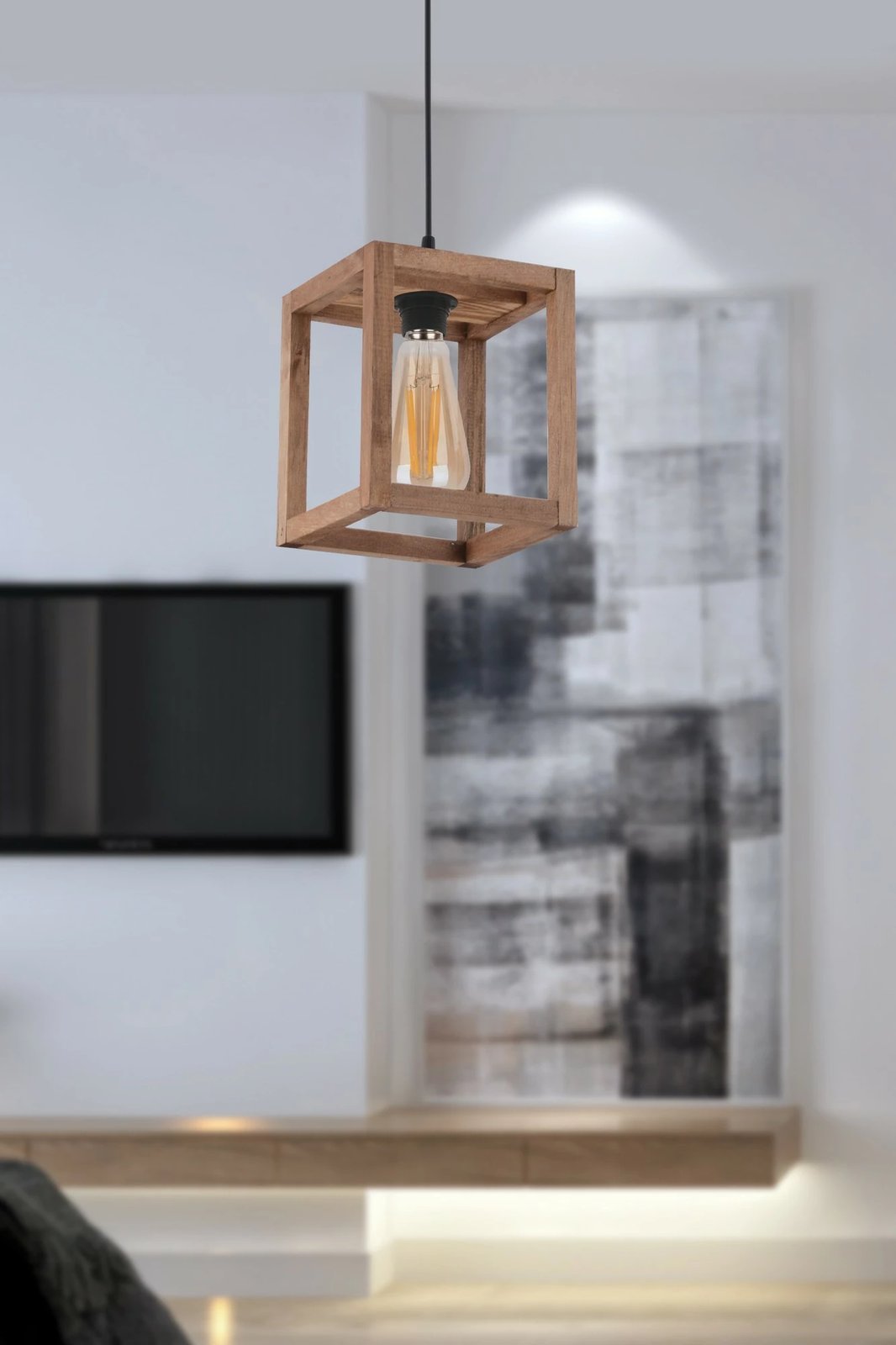 Llambë tavani druri, model Cube, ngjyrë kafe