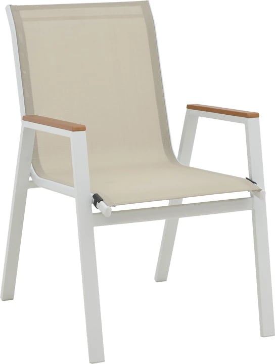 Set tavolinë me karrige për terasë Nares-Azelie A, 5 pjesë, alumin i bardhë dhe plywood natyral, 140x80x72.5cm