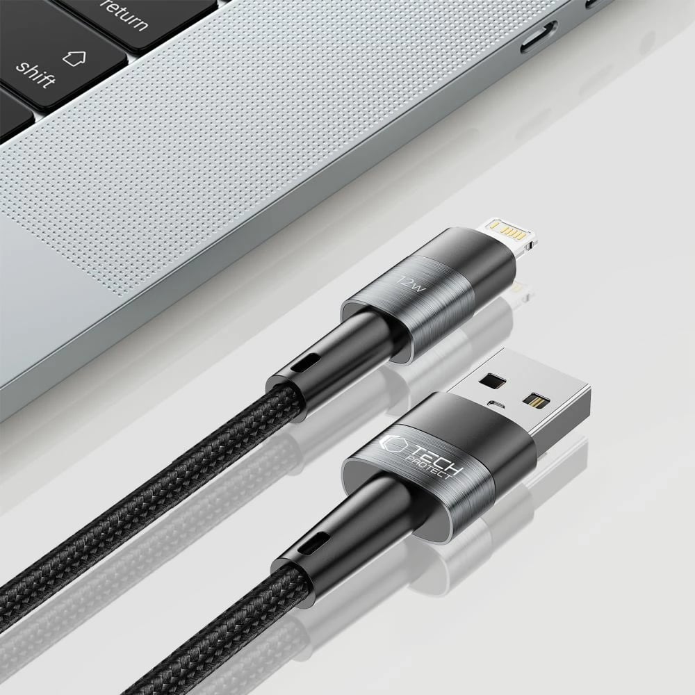 Kabllo Tech-Protect UltraBoost, Lightning në USB-A, 0.25m, 12W, Gri