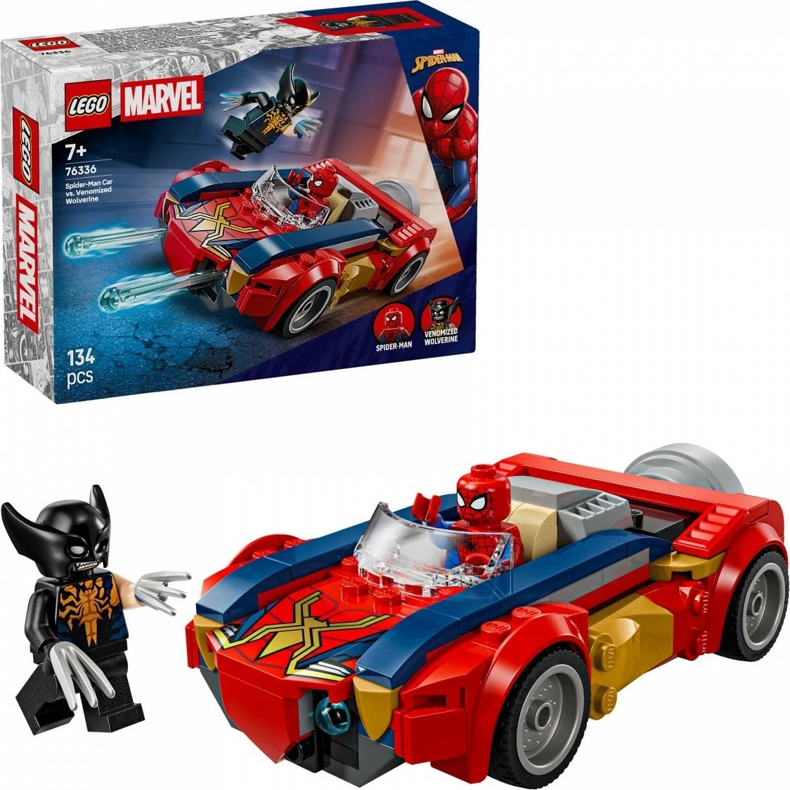 Set ndërtimi, LEGO Marvel, 76336, 134 pjesë, me minifigurat Spider-Man dhe Venomized Wolverine, 7+
