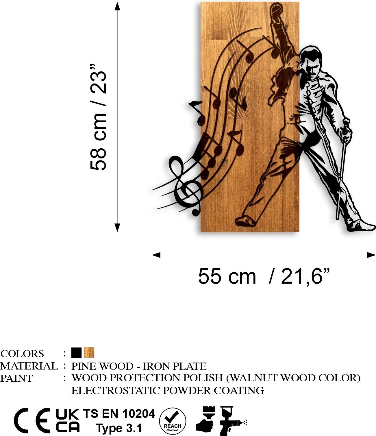 Aksesor dekorativ muri prej druri dhe metali, Wallity Mercury, ngjyrë arre dhe e zezë