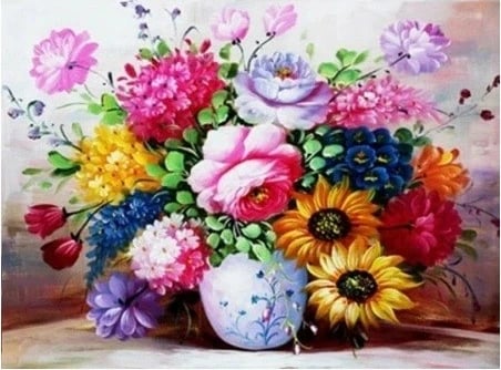 Set mozaik me diamantë Norimpex NO-2000580, buqetë lulesh, 40x30 cm, shumëngjyrësh