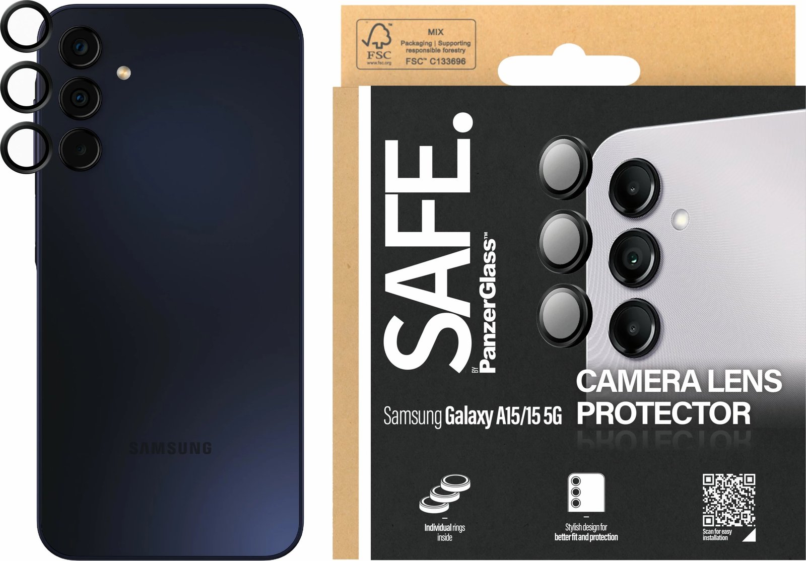 Mbrojtës kamere PanzerGlass SAFE. për Samsung A15/A15 5G, i zi