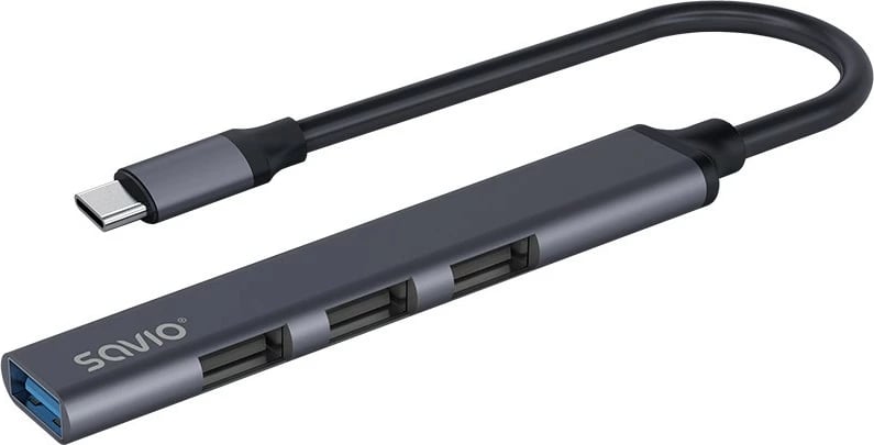 Hub USB-C Savio AK-71, 4 porta (3x USB-A 2.0, 1x USB-A 3.1 Gen 1), Gri