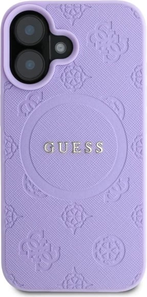 Mbështjellës Guess Saffiano Peony Classic Logo MagSafe për iPhone 16, vjollcë
