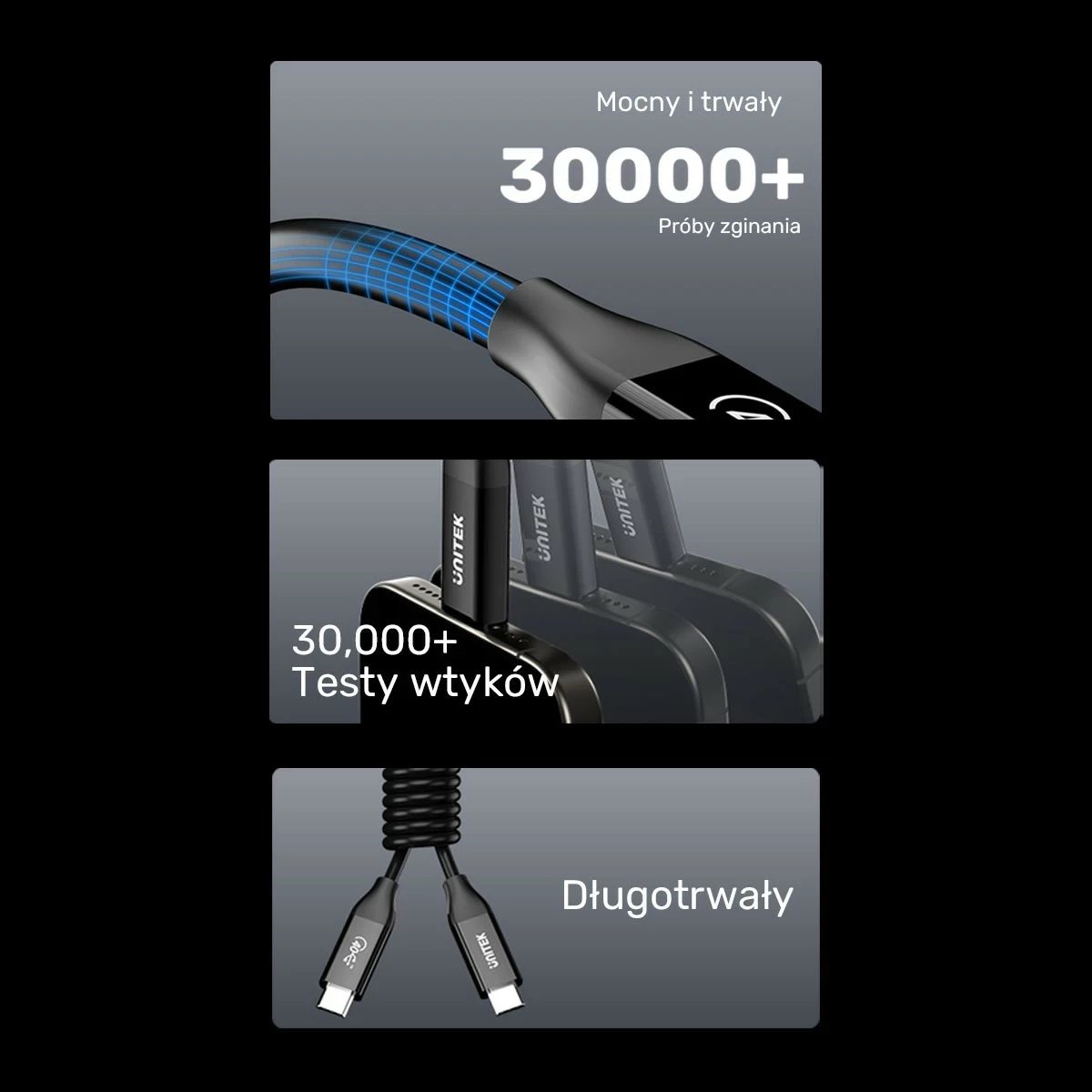 Kabëll USB-C Unitek 4.0, 100W, 40Gbps, 8K, 2m, zi