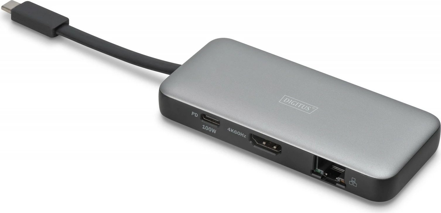 Docking station Digitus DA-70916, 7 porta, USB Type-C, HDMI 4K/60Hz, PD 3.0, e zezë/gri