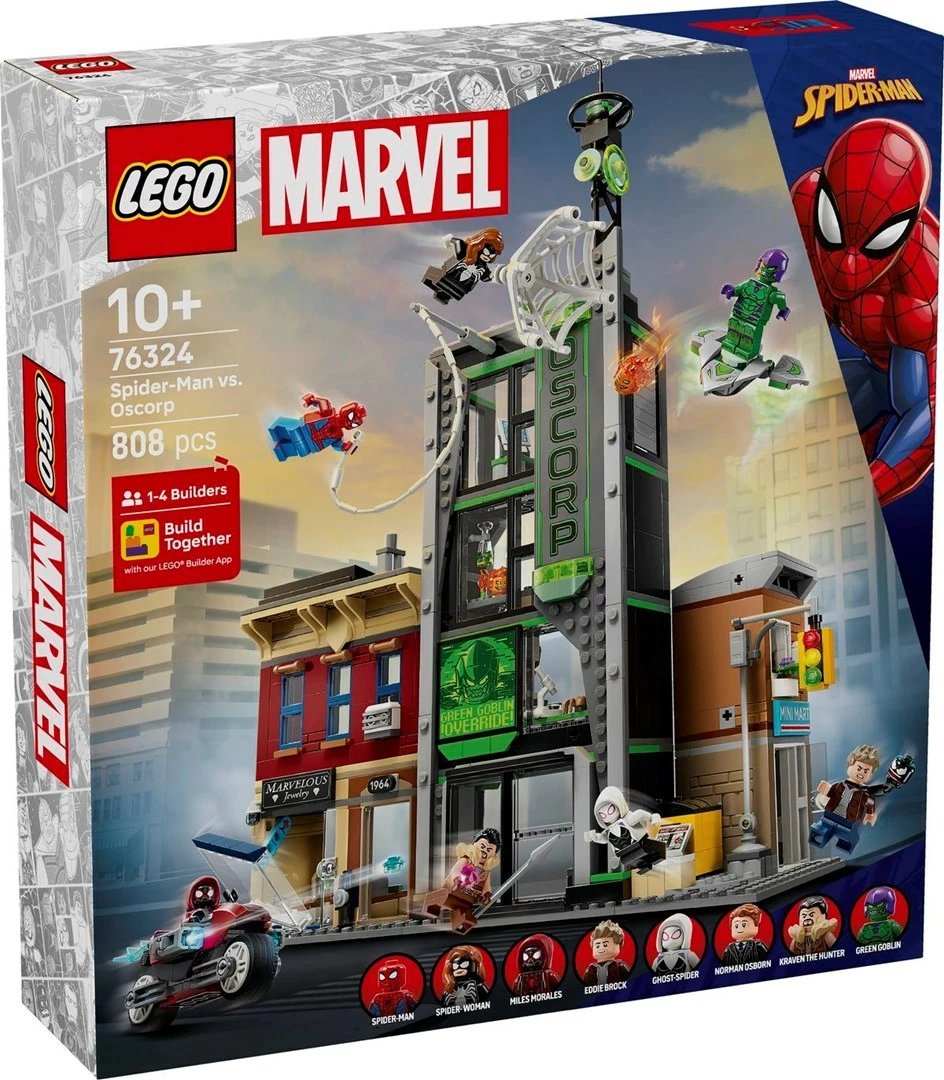 Set LEGO Marvel 76324 Spider-Man vs. Oscorp me 8 minifigura