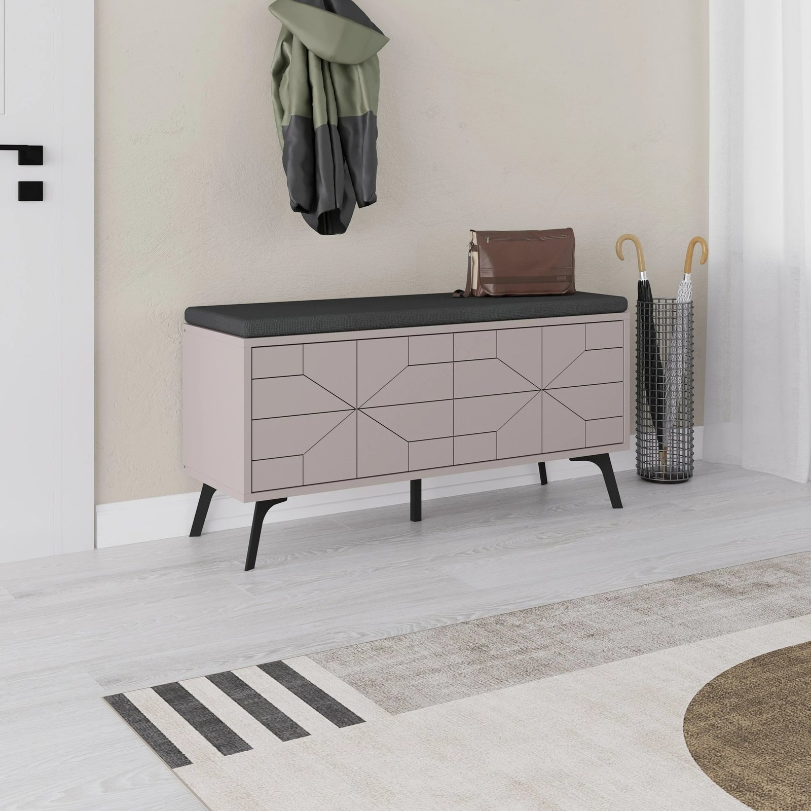 Dollap këpucësh Skye Decor, bankë Dune, ngjyrë mocha e çelët