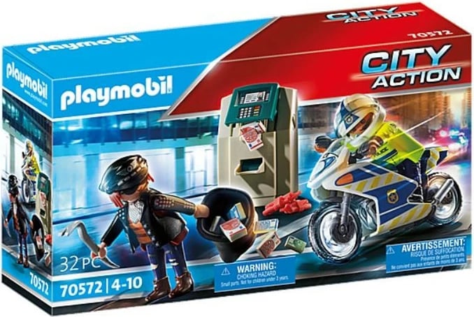 Set lodrash Playmobil City Action 70572, motoçikletë policie me figurina