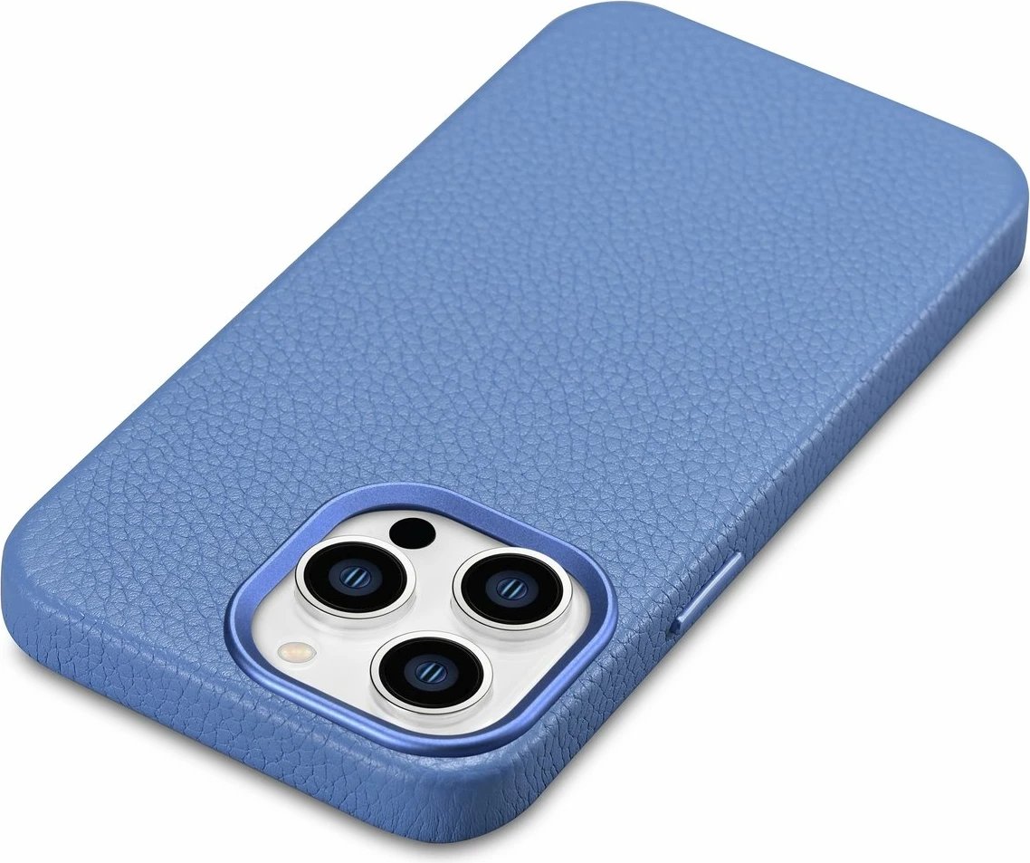 Mbështjellës iCarer Litchi Premium për iPhone 14 Pro Max, MagSafe, lëkurë, kaltër