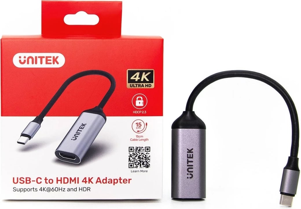 Adapter Unitek V1420A USB-C në HDMI 2.0, 4K 60Hz, Gri/Argjend