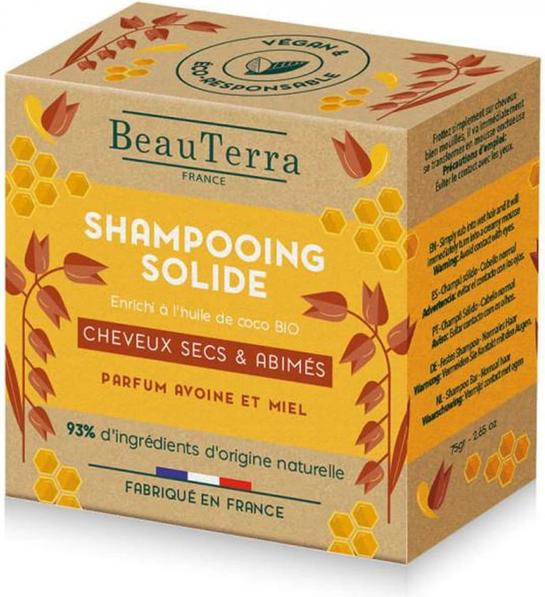 Shampon solid unisex Beauterra me tërshërë dhe mjaltë 75g