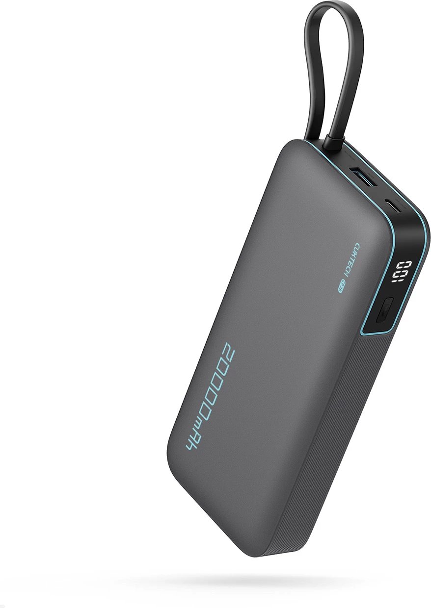 Powerbank Cuktech CUKP200NGLDG 20000mAh, 55W, me kabllo USB-C të integruar, Gri