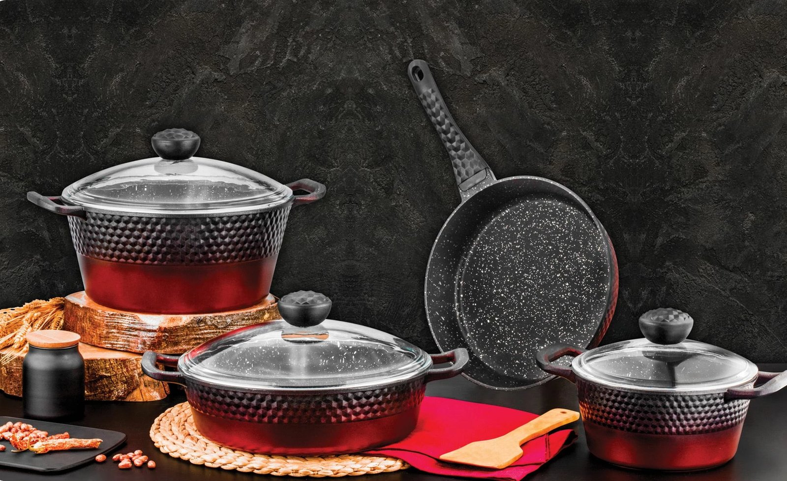 Set tenxheresh (7 copë), Hermia Concept, Arya6056, ngjyrë e kuqe