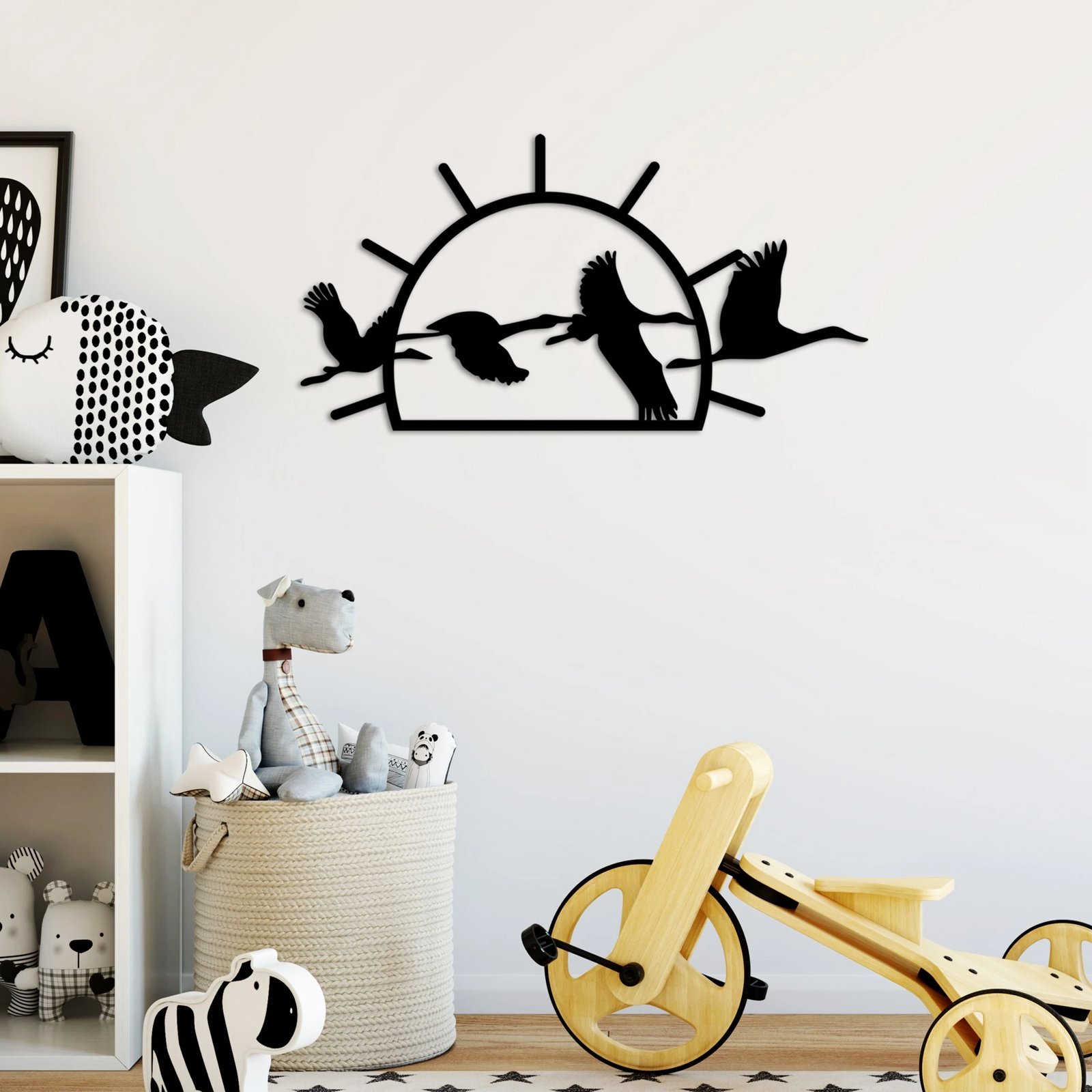 Aksesor dekorativ metalik për mur, zogj migrantë, Wallity, i zi, 70x36cm