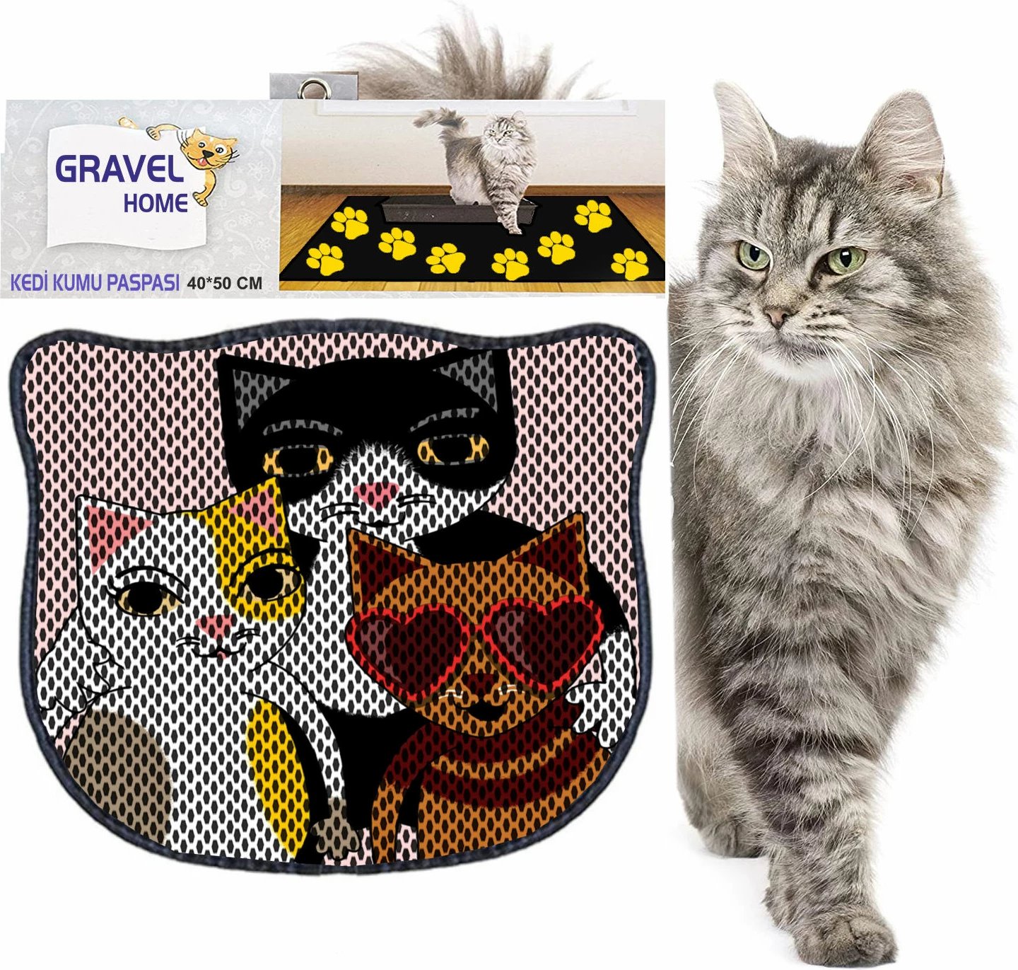 Tapet për rërë maceje, shumëngjyrësh, Paws & Whiskers, Kdkafa0089, 40x50cm
